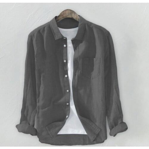 Men Summer Linen Shirts Top Harajuku Casual Solid Long Sleeve Shirts Men Male Slim Fit Shirt Camisa Masculina Chemise Homme Plus