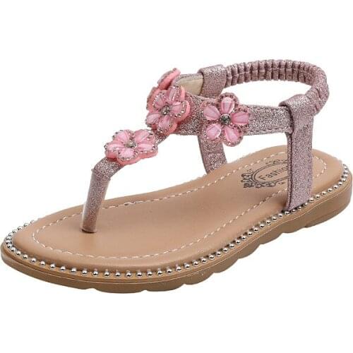 2021 Fashion Pearl Crystal Princess Girls Shoes Summer Baby Sandals Toddler Infant Kids Girls' Sandals Flat Size 21-36