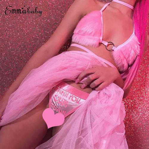 Sexy Ladies Underwear New Sexy Women Bras Fluffy Plush Top Sweet Girl Pink Color Crop Top Ladies Crop Top Sexy Lingerie Clubwear