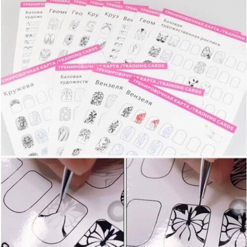 12pcs Nail Art painting practice template nail drawing exercise model card accessories manicure tools
