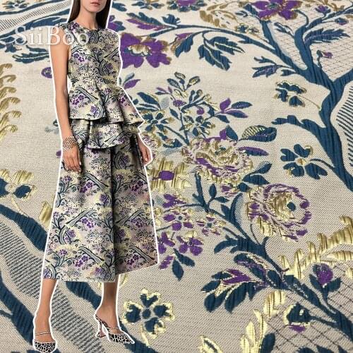 Siiboo metallic gold thread cotton blend jacquard fabric for women dress pants Italy royal style tela sp6403 luxurious