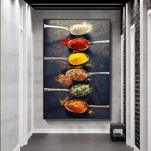 Spices in Spoons for Cooking Canvas Art Posters And Prints Kitchen Theme Canvas Paintings On the Wall Art Pictures Kitchen Decor