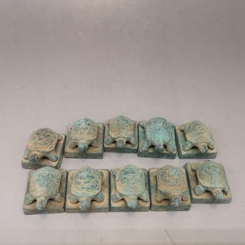 Asian Antique Art Collection Crafts, 10 Piece Chinese Old Bronze Tortoise Seal Figurines,Home Decoration Metal Handmade Statue