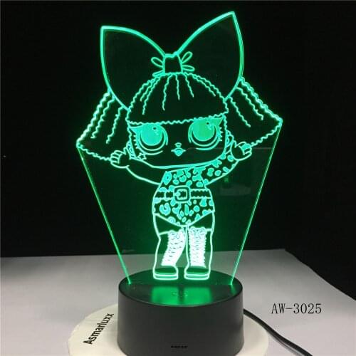 Ittle Girl 3D Led Kid Bedside Lighting Decor NightLight Cartoon Characters Gifts Table Lamp 7 Color Change Usb Light 3025
