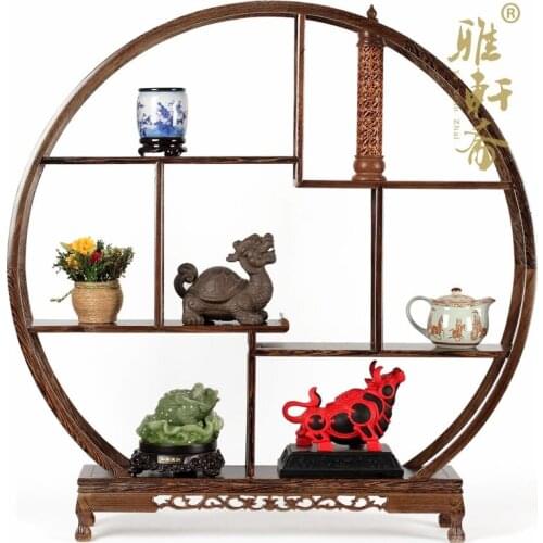 Ya Zhai red wood decoration crafts high-end business gifts antique carved large circular shelf 100cm