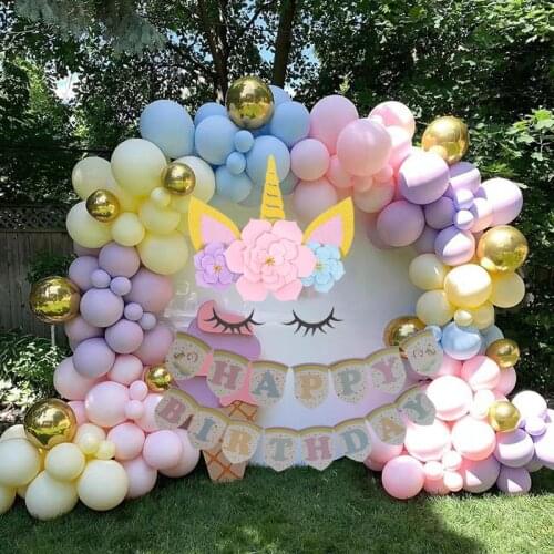 DIY Balloon Garland Unicorn Party Paper Flowers with Glitter Giant Horn Ears Eyelashes Backdrop for Unicorn Kids Birthday Decor