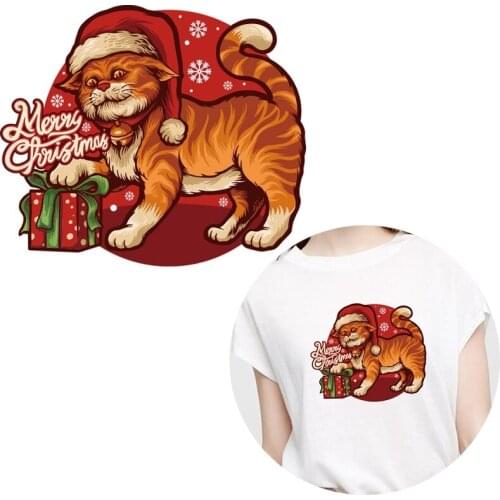 Iron Patches for Clothing Cute Animal Cat Christmas Top Clothing Applications Heat Transfer Stickers DIY Tops Badges Print