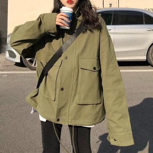 Women Basic Cargo Jacket Loose Harajuku Streetwear Outwear Korean Style Vintage Windbreaker Casual Coats korte dames jassen