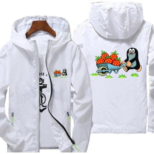 Cartoon the mole print Jacket women Autumn reflective zipper Windbreaker waterproof Jackets men street casual Hooded thin Coats