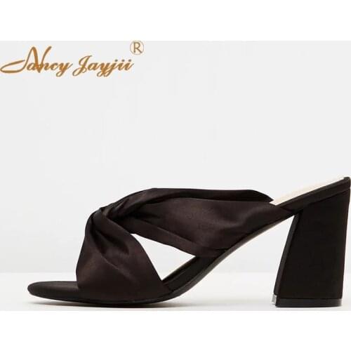 Woman Slippers Female Shoes Black Solid Super high Square heels Outside&Indoor Basic Fashion Casual Leisure Mature 2019 Summer