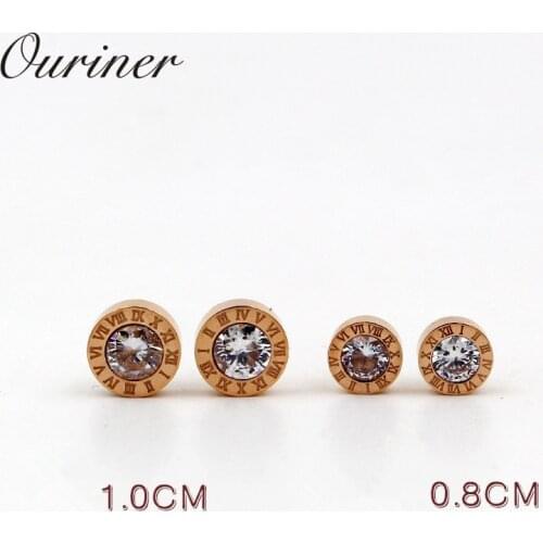 Lady Jewelry Roman Number Stud Earring Crystal Gold-Color 316L Stainless Steel Love Earrings For Women Earring Party KE003