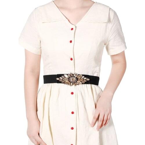 AWAYTR Baroque Style No Buckle Rhinestone Women Belt Retro Canvas Elastic Belt for Women Buckle Free Bride Wedding Waistband