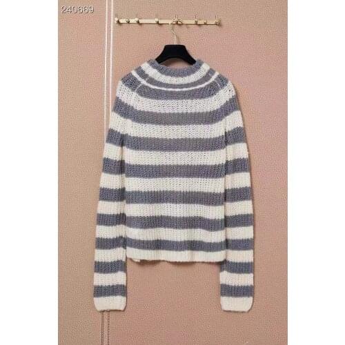 2021 Winter Runway Vintage Pullover Womens Sweater O-neck Contrast Patchwork Striped Long Sleeve Knitted Jumper
