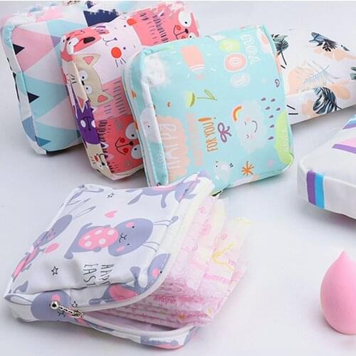 1pcs Women Portable Sanitary Napkin Storage Bag Cotton Travel Makeup Storage Bag Literary Zipper Coin Purse Sundries Storage