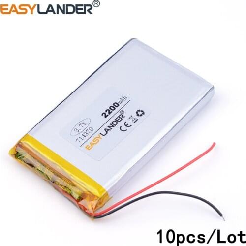 10pcs /Lot 714370 2200mah 3.7v lithium Li ion polymer rechargeable battery For Tablet PCs PDA Power Bank MP5 Speaker E-book