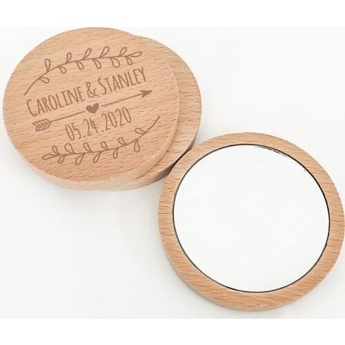 100pcs Personalized Floral Pocket Purse Mirror Wedding Favors Bridal Shower Gifts For Guest Customized Name Wooden Makeup Mirror