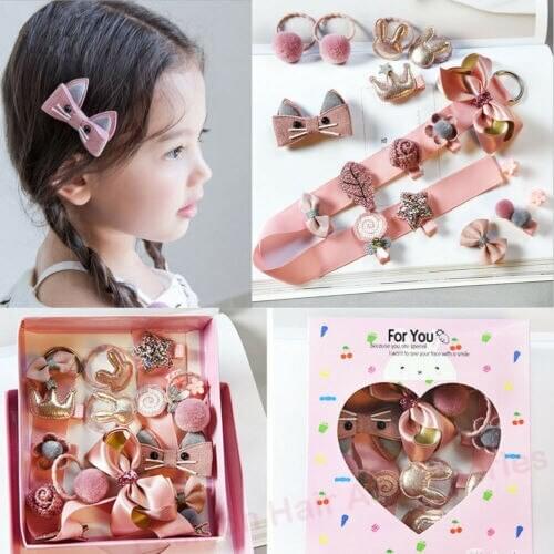 18PCS Baby Infant Kids Grosgrain Hair Clips Hair Rope Accessories Set 5 Style US
