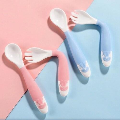 2Pcs/Set Bendable Baby Spoon Fork Set Baby Infant Learning Tableware Flatware Utensils Baby Kids Cutlery 0-3 Years