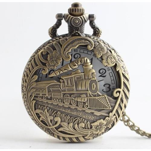 2021 New Fashion Mini Train Pattern Clock Metal Watch Creative steam engine locomotive Pendant Jewelry Charm For Men And Women