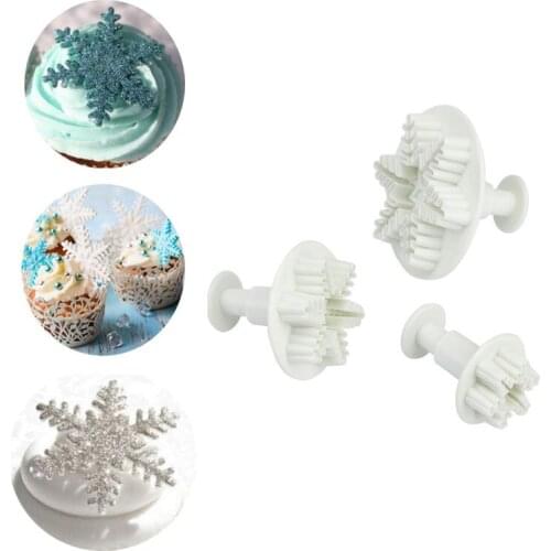 New Qualified Dropship 3Pcs/Set Snowflake Cake Decorating Fondant Plunger Cutters Mold Mould Cookies Tools Fondant Tool @C
