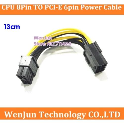 50PCS Free Shipping PCI Express pcie 6pin female to CPU 8pin male power cable with 18AWG wire 13cm