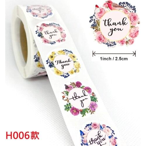 500pcs/roll 1 inch Flower Wreath Thank You Stickers for Seal Labels Gift Packaging Stickers Birthday Party Stationery Sticker