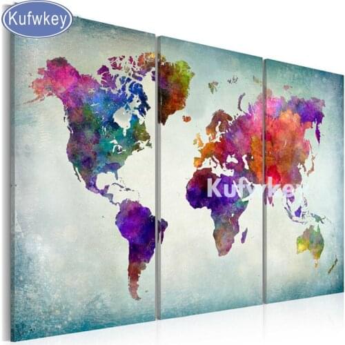 Diamond mosaic map Multi-pictures Picture Of Rhinestone Full Square Drill painting Diamond Embroidery 3 pcs Mosaic living decor