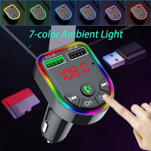 Car Charger Bluetooth FM Transmitter Quick Charge Audio Adapter Hands-Free Call 2 USB Ports