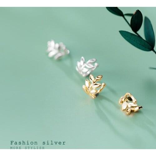 No pierced) 1pair Real. 925 Sterling Silver jewelry Branch of Olive Leaf Clip Earrings Fine jewelry