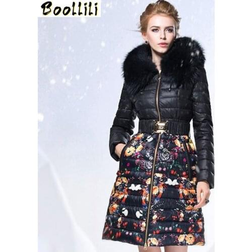 Boollili Womens Winter Down Jackets Brands Raccoon Fur Collar Hooded Luxury Winter Coat Women Puffer Warm Down Jacket 2020