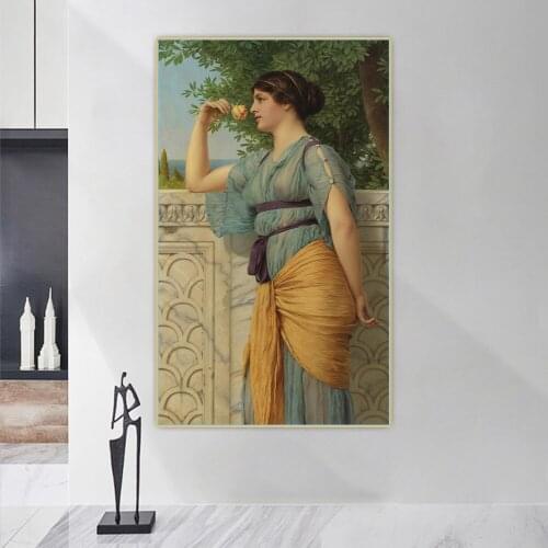 Citon John William Godward《Memories,1910》Canvas Art Oil Painting Artwork Picture Wall Hanging Decorations Home Living Room Decor