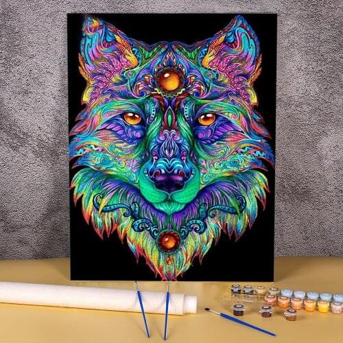 Colored Wolf DIY Painting By Numbers Package Acrylic Paints 50*70 Boards By Numbers Paintings For Adults For Drawing Art