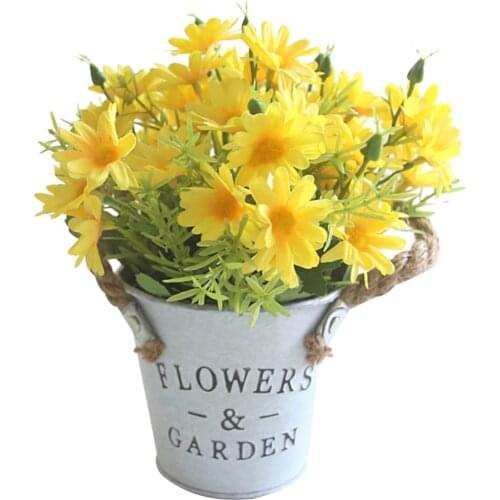 Daisy Bouquet Artificial Flowers Ornaments Vintage With Vase Party Decor Tin Bucket Simulation Lifelike And Vivid Silky Bonsai