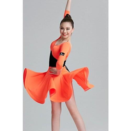 Orange kids latin dress girl latin dance dress for kids salsa dress modern dance costumes for kids dance wear samba dress tango