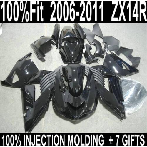Glossy flat black motorbike fairing for Kawasaki 06 07 08 09 10 11 ZX14 fairings custom Ninja 2006 - 2011 zx14r fairing body kit