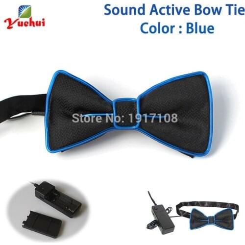 Hot selling DC-3V Powered Glowing Wedding decor 10 color LED Neon Bow tie Bowknot glowing Sound active EL bow tie as Party gift