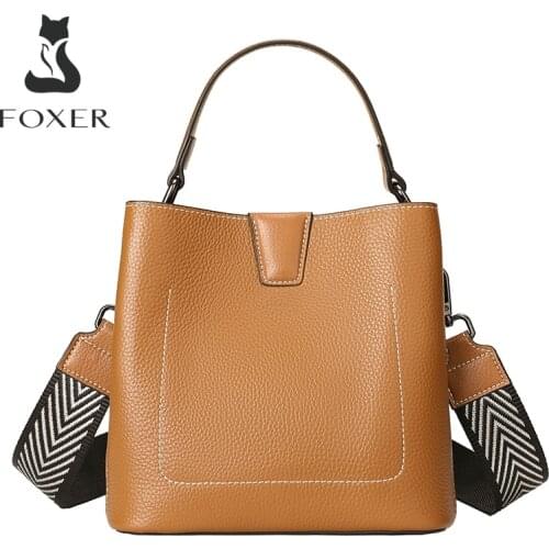 FOXER Classical Winter Totes Genuine Leather Crossbody Shoulder Bags Women Handbags Lady Messenger Purse Girls Chic Handle Bag