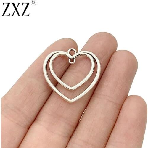 ZXZ 20pcs Tibetan Silver Open Heart Charms Pendants 2 Sided for Necklace Bracelet Earring Jewelry Making Findings 25x25mm