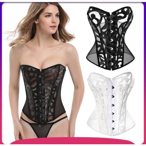European Style Court Corset Corset Bra Black Print Net Sexy Shapewear Tuck Abdomen Waist Body Shapers Women Plus Size Lingere