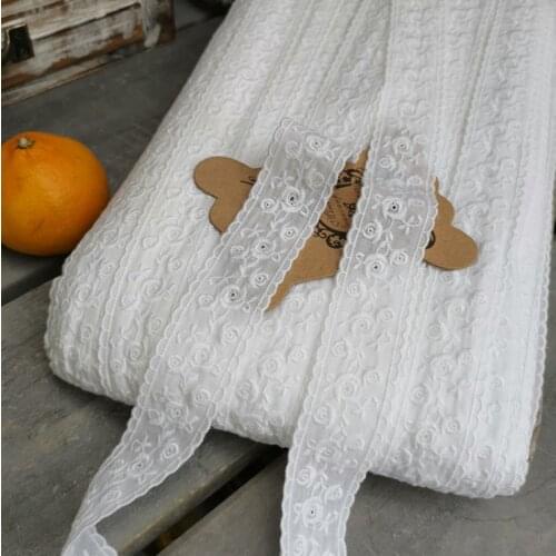 5 Meters White with Gold Cotton Lace Trims DIY Hometexile Clothes Edge Wrapping Embroidery Cotton Ribbon Tape Cotton Material