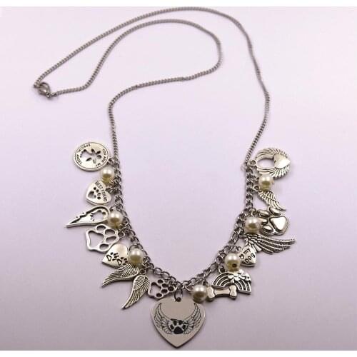 Paw print with angel wings stainless steel chain dog angel pet loss pet owner best frined dog lover present necklace