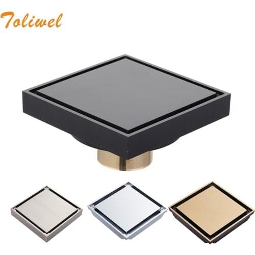 100% Brass Shower Drain Bathroom Floor Drain Tile Insert Square Anti-odor Floor Waste Grates 100X100 Black Nickel Chrome Antique