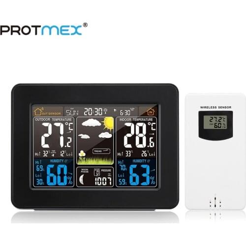 Protmex PT3365 Digital Color Forecast Weather Station with Alert Temperature/Humidity/Barometer/Alarm/Moon Phase/Weather clock