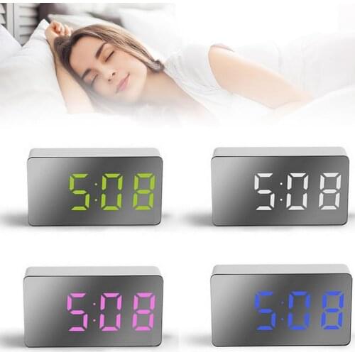 LED Multifunctional Mirror Clock Digital Alarm Snooze Display Time Night LCD Light Table Desktop USB 5v/No Battery Home Decor