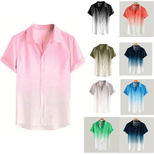 Mens Summer Stand-up Collar Gradient Color Short-sleeved Button Down Shirts T Shirt Men Clothing 2020 Button Down Shirts Men