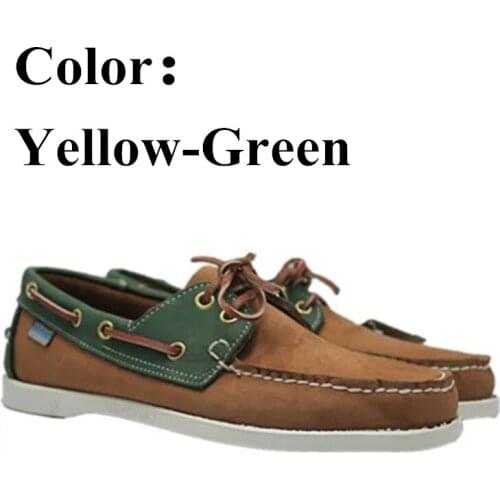 Men Genuine Nubuck Leather Docksides Casual Boat Shoes,Brand Flat Loafers For Homme Femme Navy Blue Brown Green Color X136