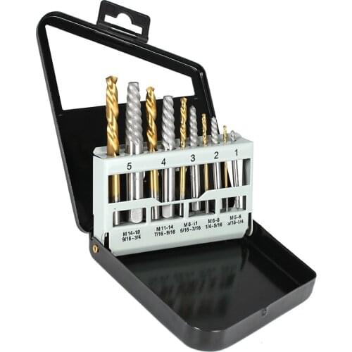 10pcs Left Hand Drill Bit Broken Bolt Damaged Screw Extractor Set with Metal Case 5 Drill Bits/5 Screw Extractors
