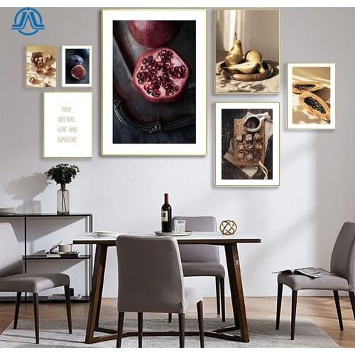 Food kitchen Poster Wall Art Canvas Print papaya Fig steak pear Painting Decorative fruit Picture Modern Dining Room Decoration