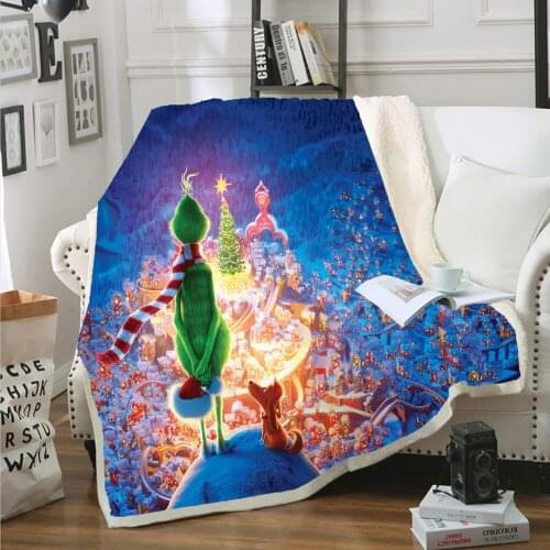 Hoodie Blanket Plush Throw Blanket 3D Grinch Stole Christmas Printed Sherpa Fleece Microfiber Throw Blanket Gift Drop Shipping