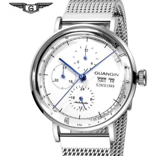 Original Brand GUANQIN Watch Men with Date Automatic Mechanical Watches Men Luxury Big Dial Watch Waterproof Cheap Wristwatches